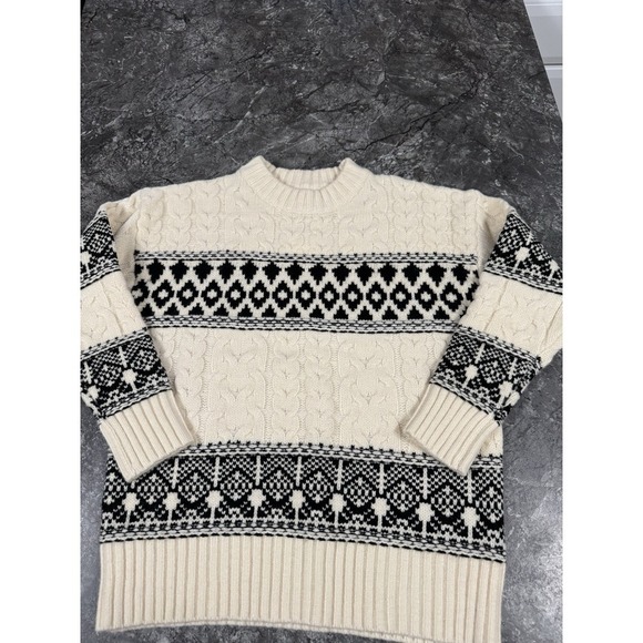 Line and Dot Montana Faire Isle Oversized Cable Knit Sweater Ribbed Trim XS - Picture 3 of 12